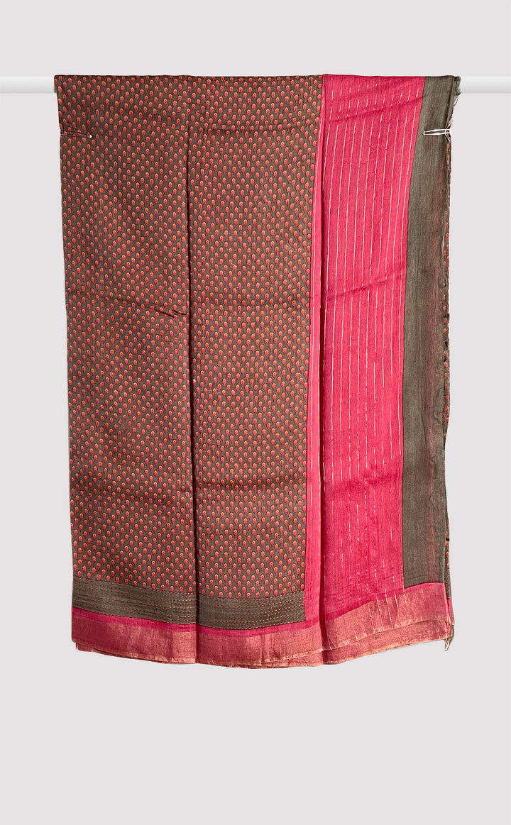 Tussar Kantha Neon Fuschia Booti Saree