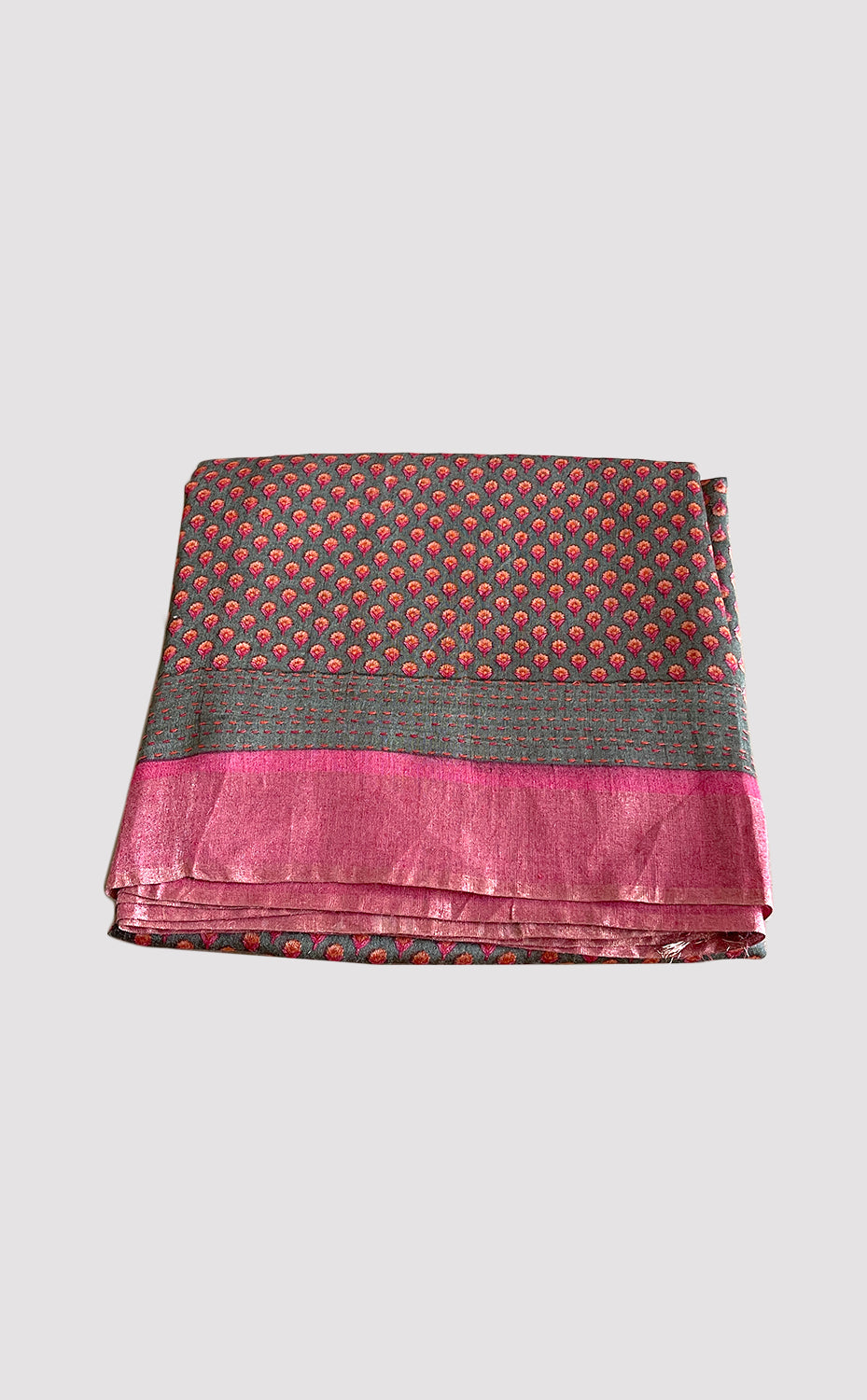 Tussar Kantha Neon Fuschia Booti Saree