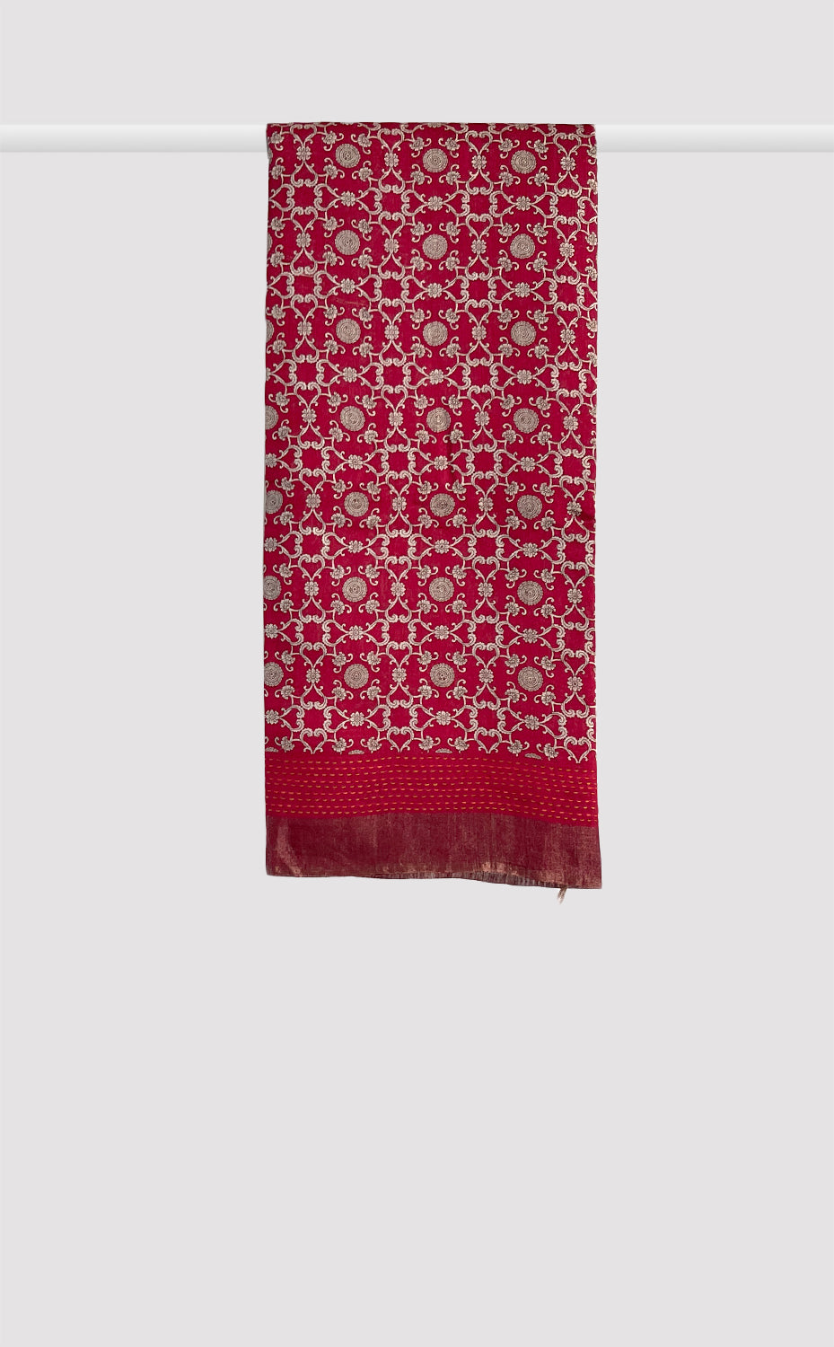 Tussar Kantha Red Swirl Saree