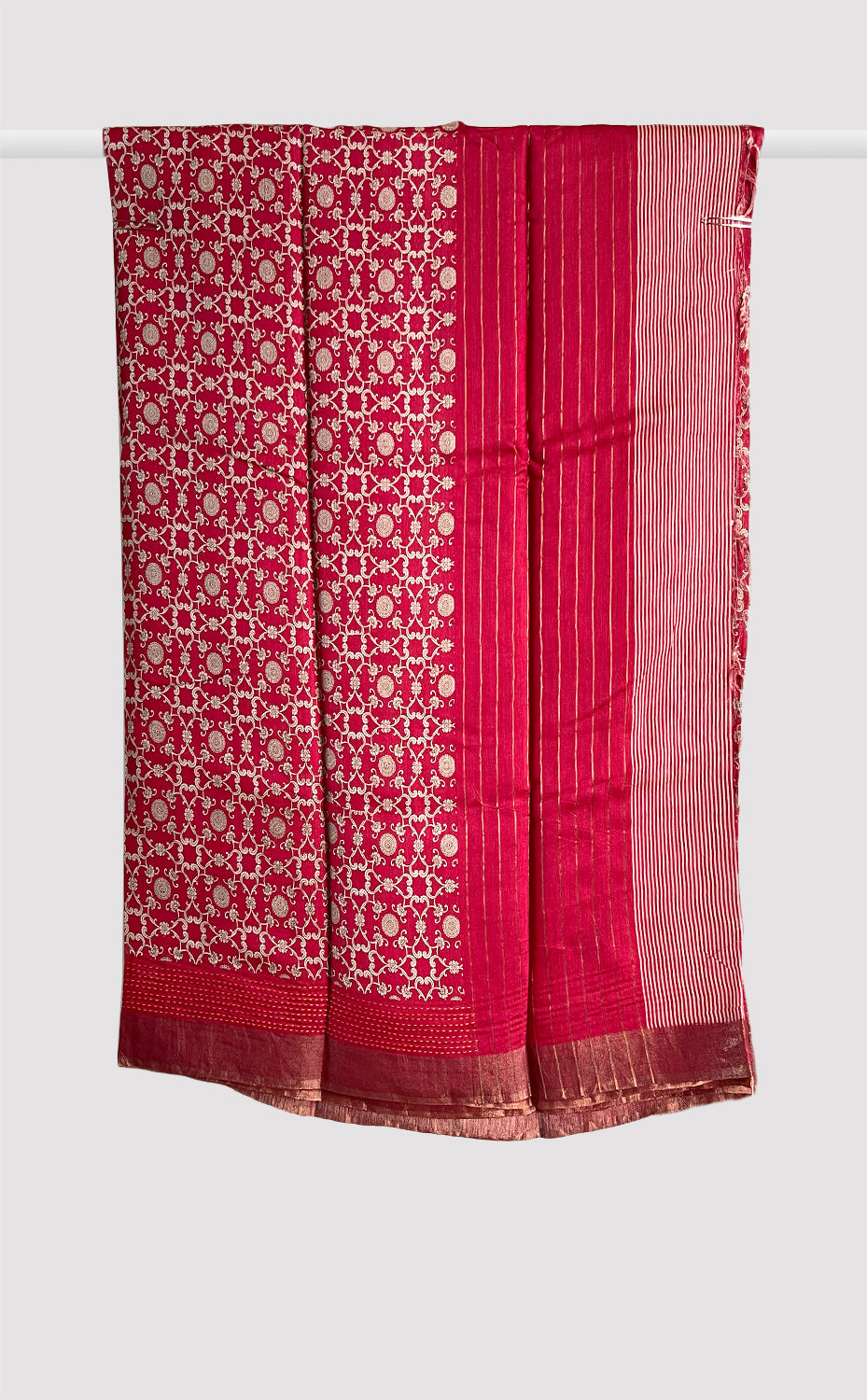 Tussar Kantha Red Swirl Saree