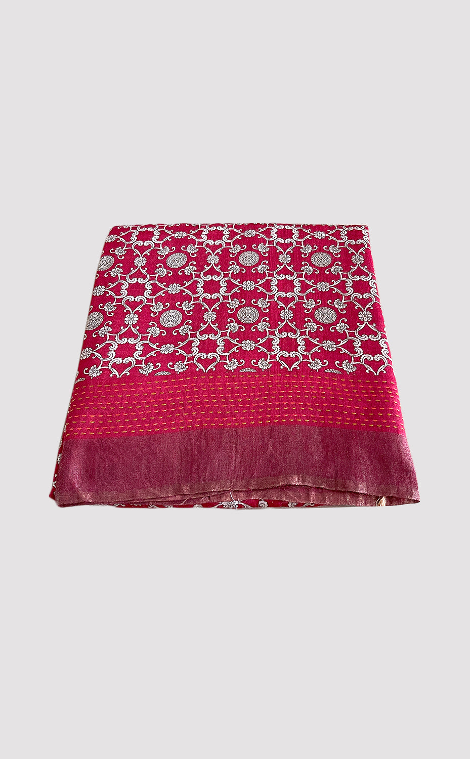 Tussar Kantha Red Swirl Saree