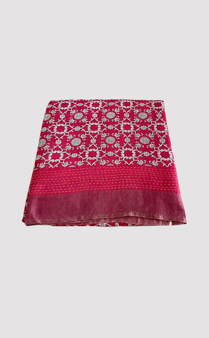 Tussar Kantha Red Swirl Saree