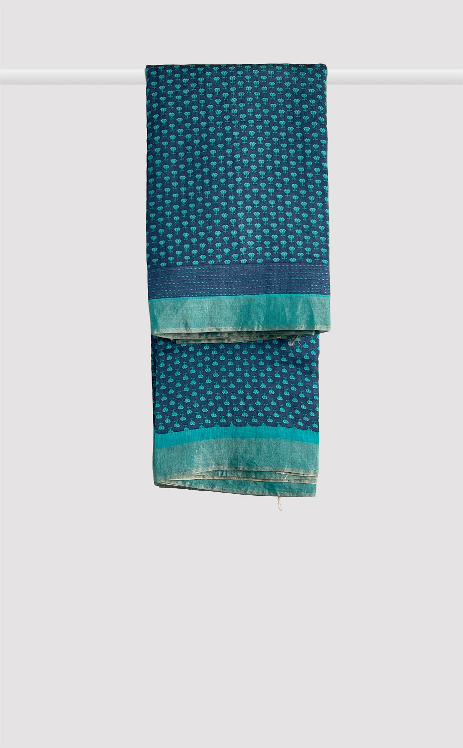 Tussar Kantha Teal Palmette Flourish Saree