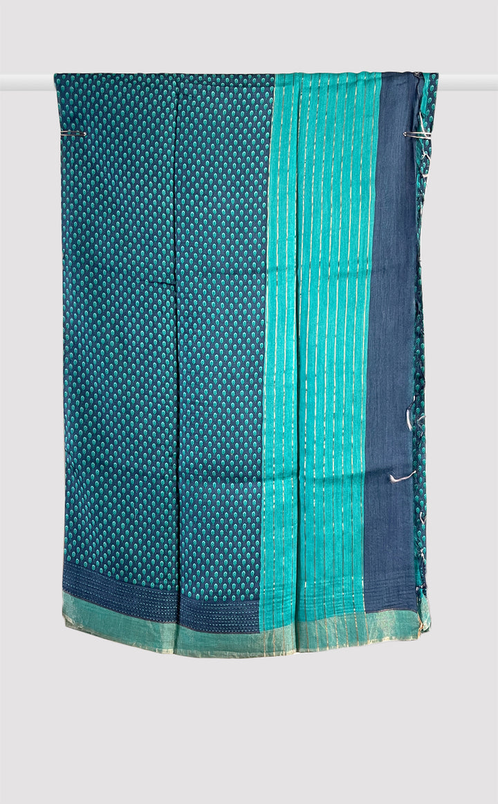 Tussar Kantha Teal Booti Saree