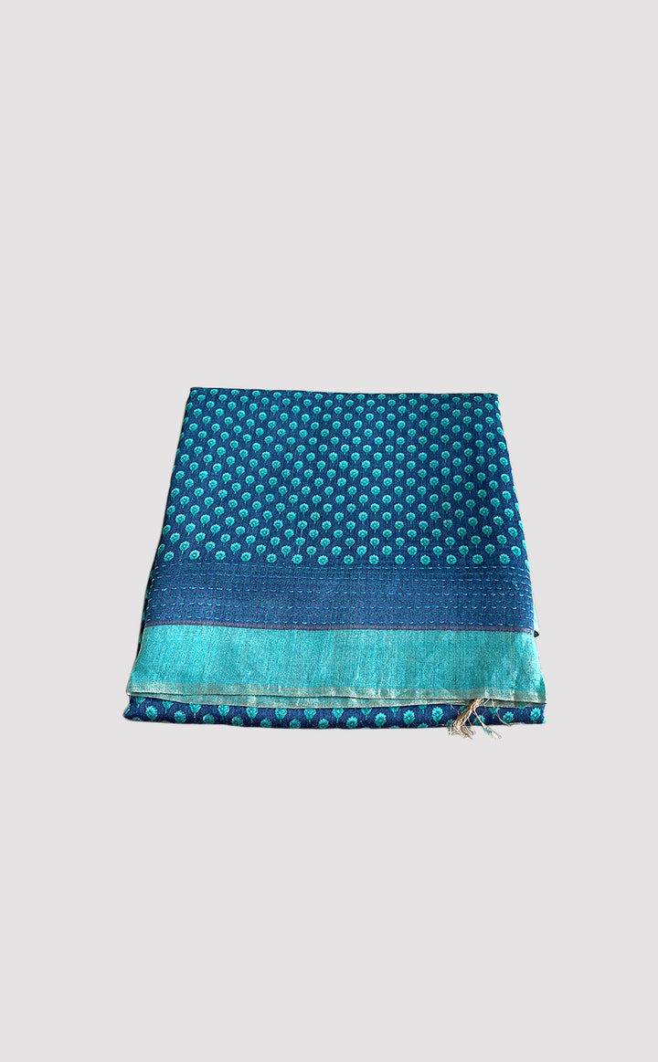 Tussar Kantha Teal Booti Saree