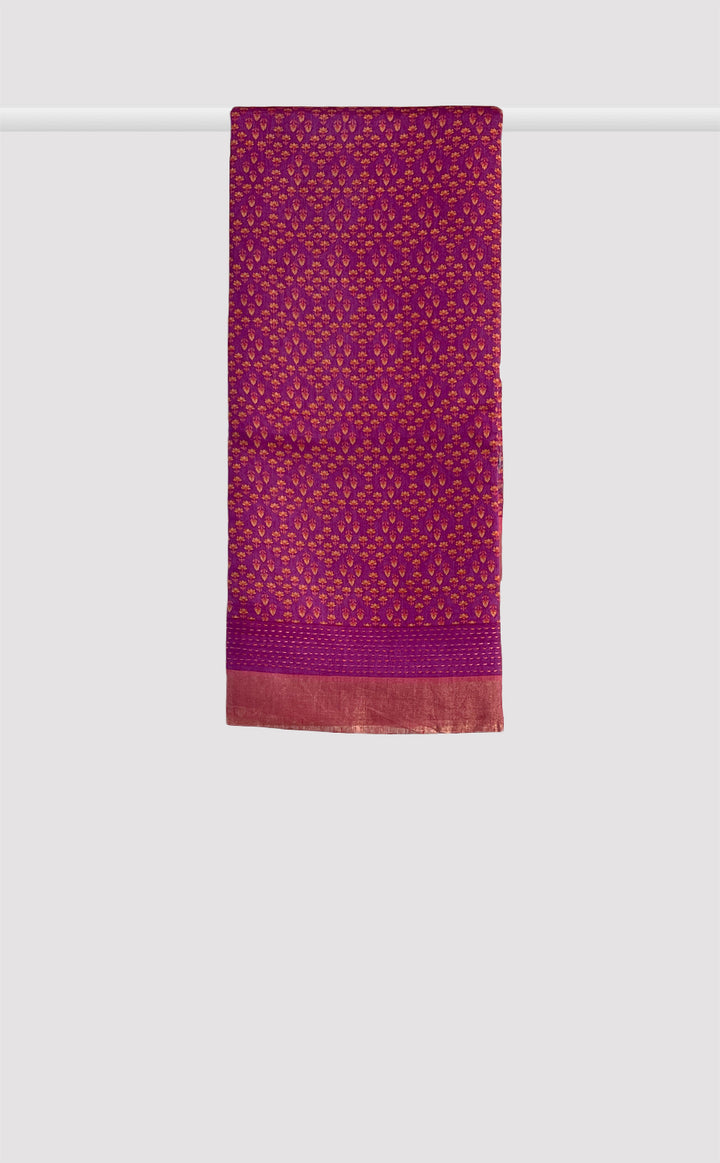 Tussar Kantha Magenta Damask Saree