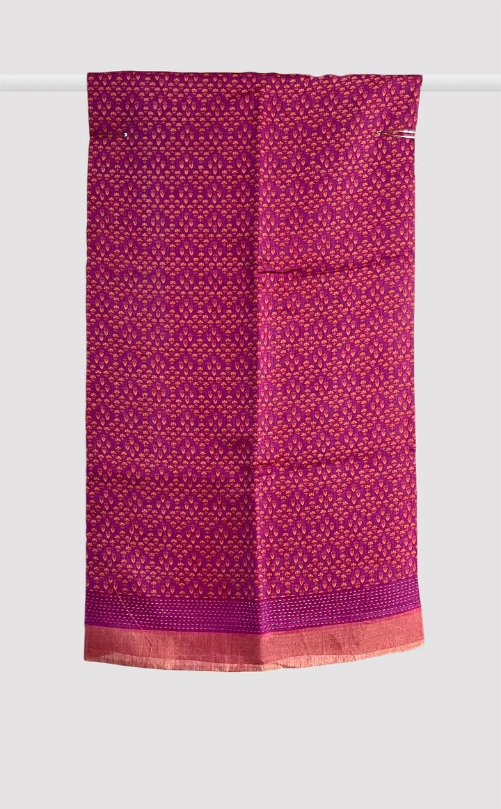 Tussar Kantha Magenta Damask Saree