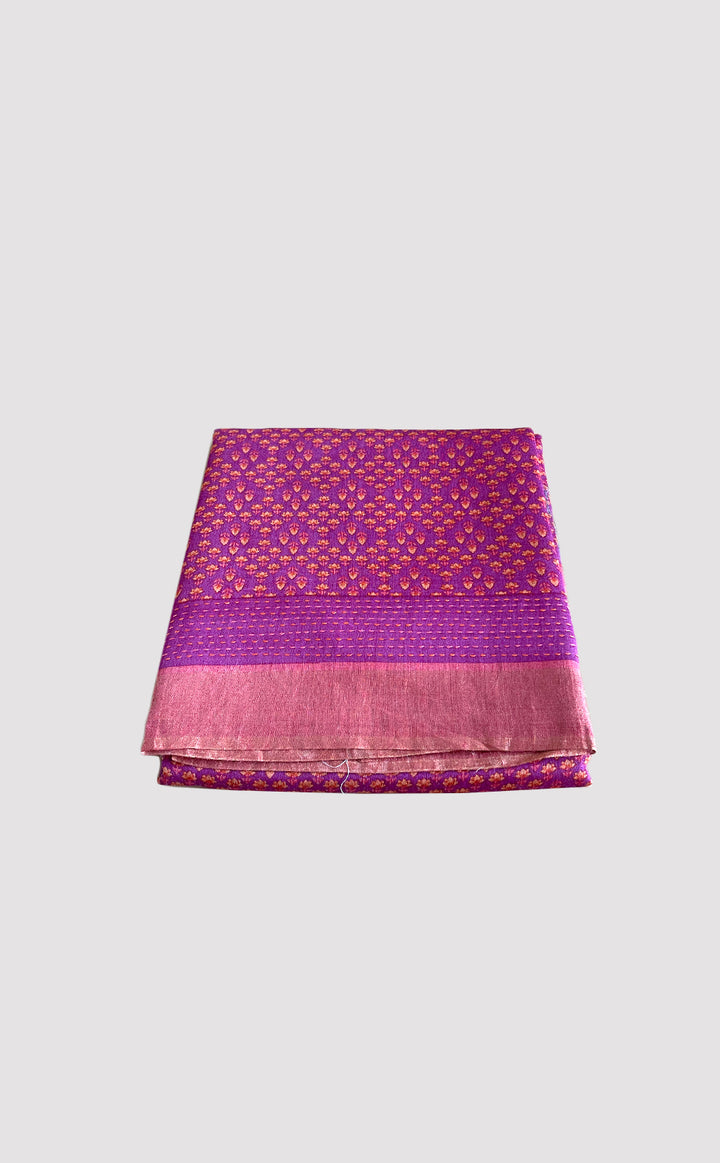 Tussar Kantha Magenta Damask Saree