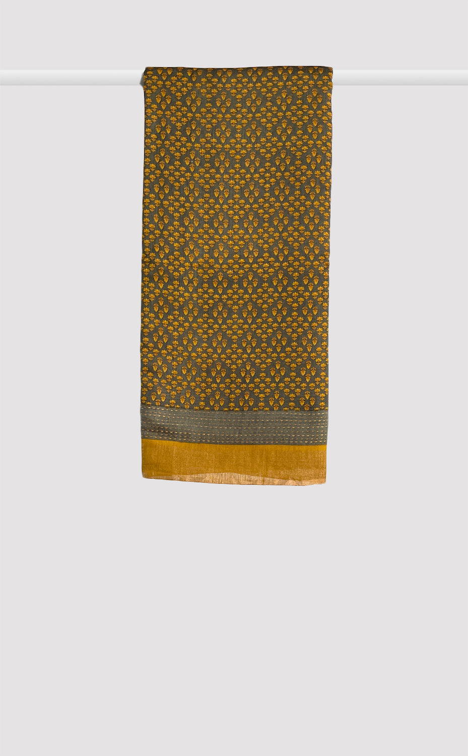 Tussar Kantha Mustard Damask Saree