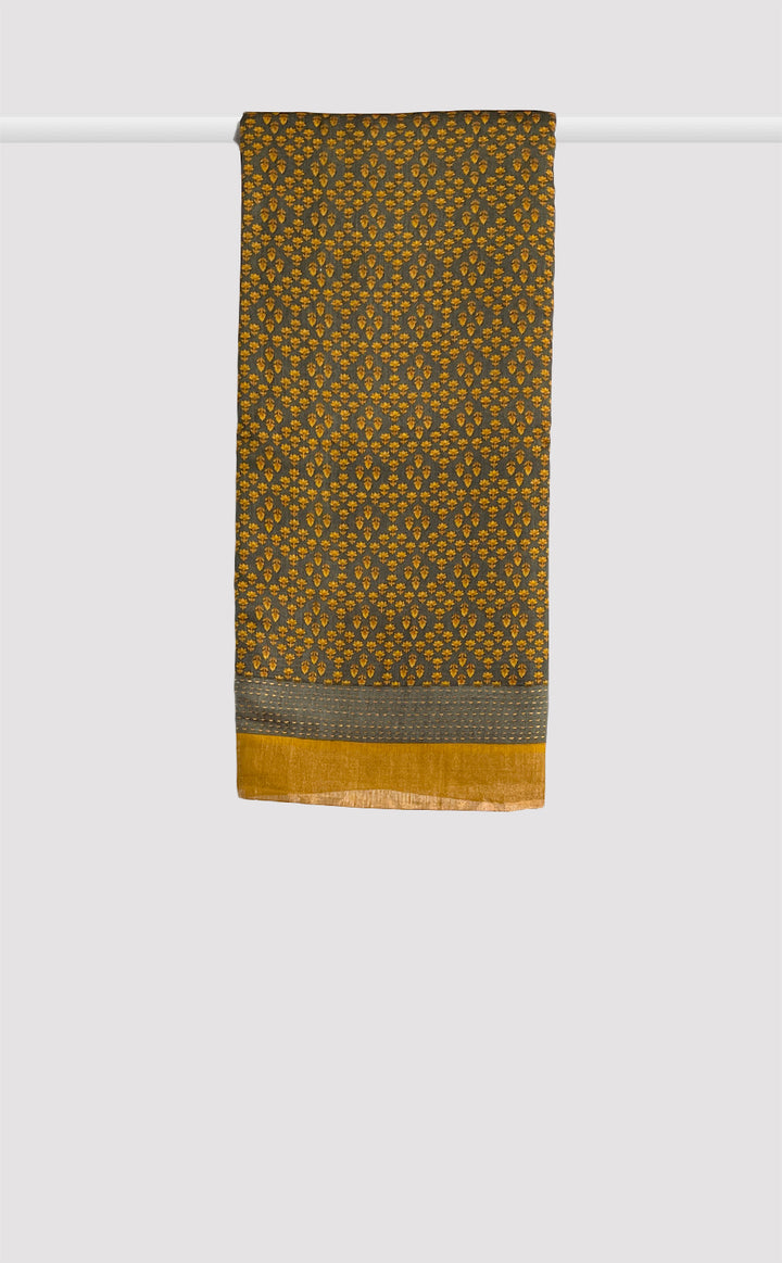 Tussar Kantha Mustard Damask Saree