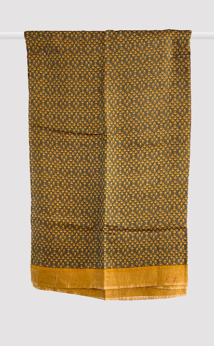 Tussar Kantha Mustard Damask Saree