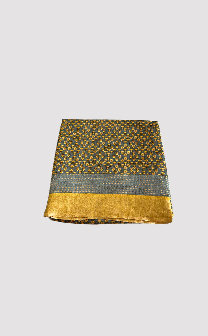 Tussar Kantha Mustard Damask Saree