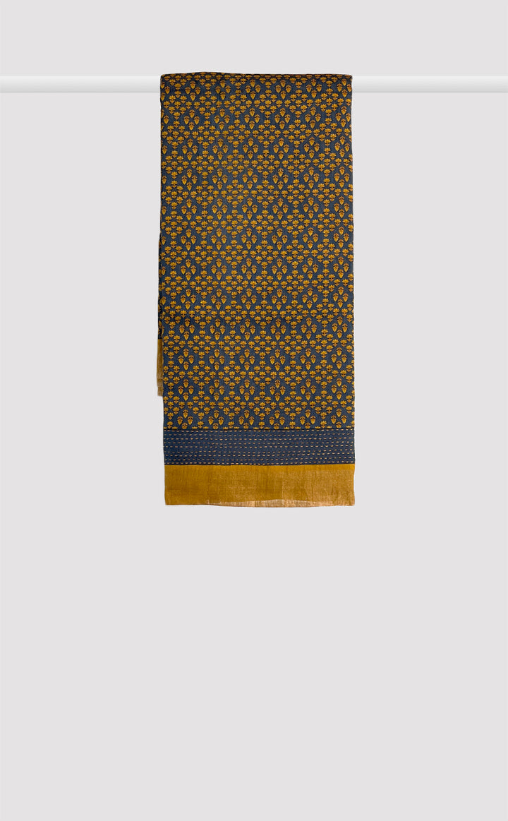 Tussar Kantha Blue Damask Saree