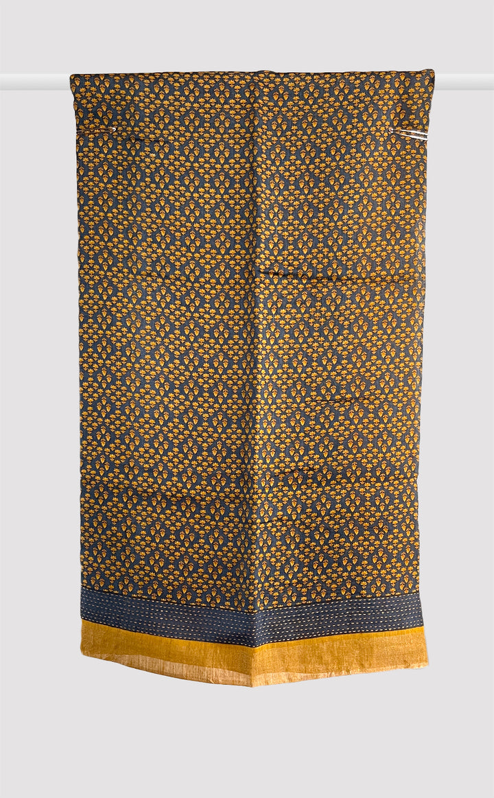 Tussar Kantha Blue Damask Saree