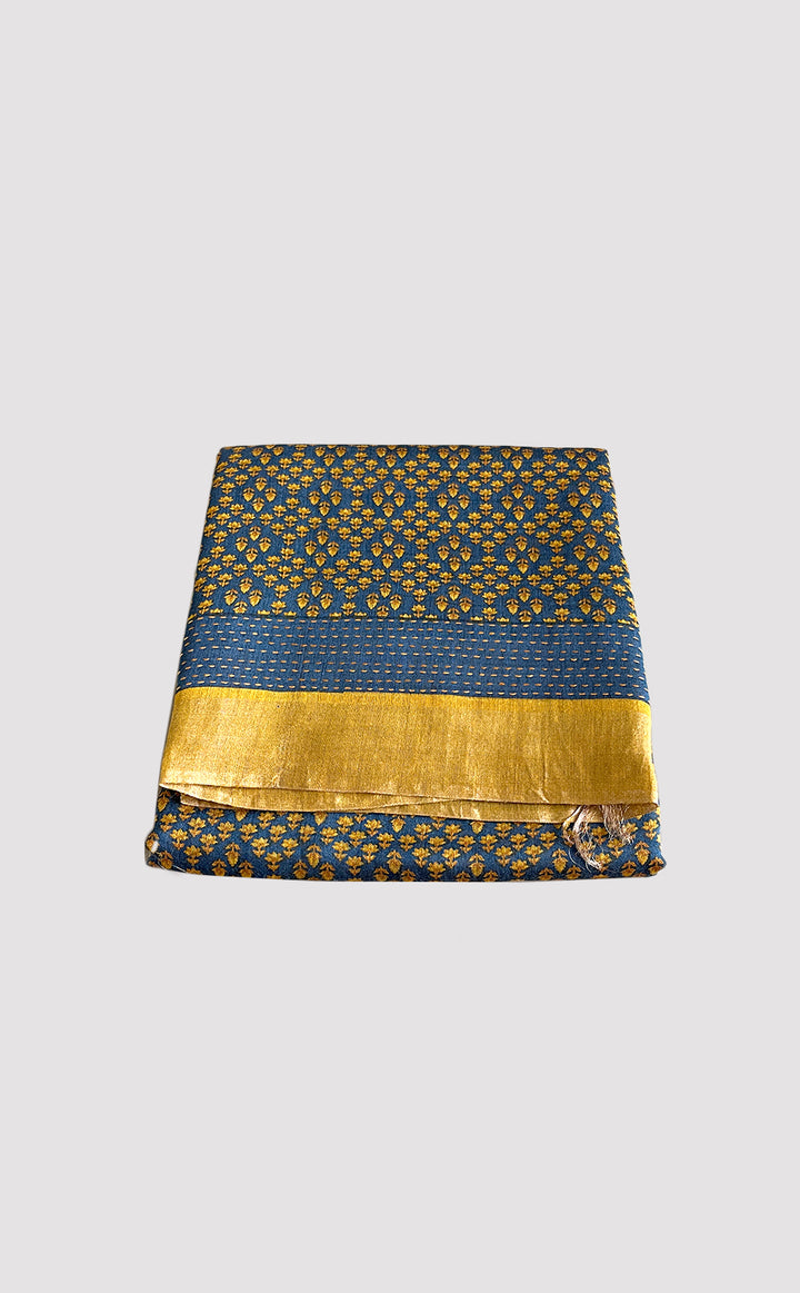 Tussar Kantha Blue Damask Saree