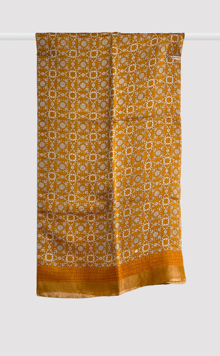 Tussar Kantha Golden Swirl Saree