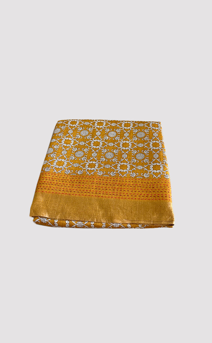 Tussar Kantha Golden Swirl Saree