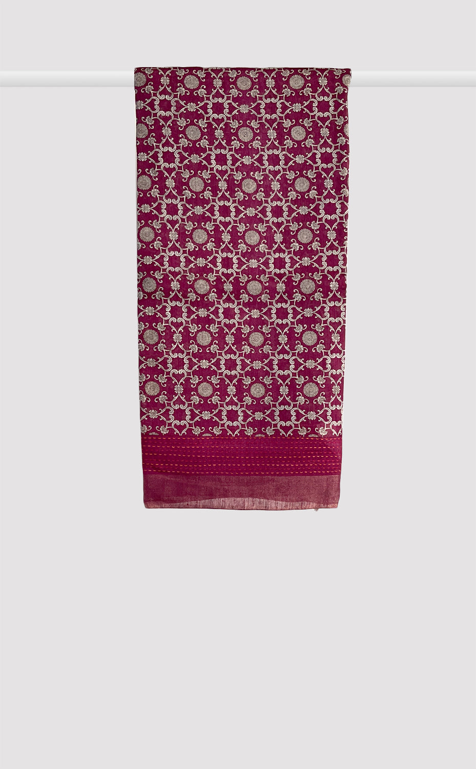 Tussar Kantha Rouge Swirl Saree