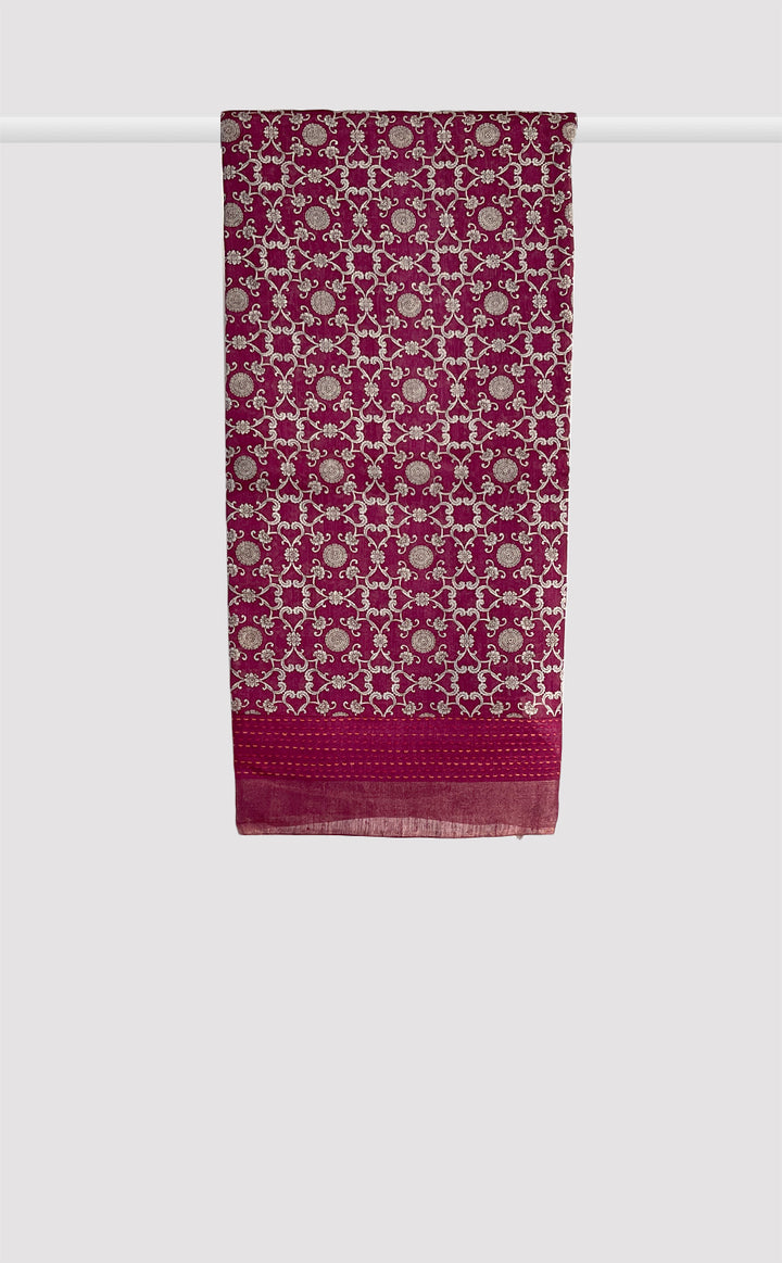 Tussar Kantha Rouge Swirl Saree