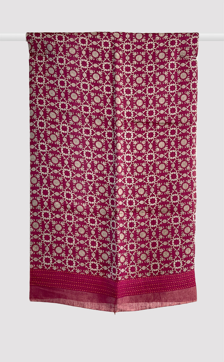 Tussar Kantha Rouge Swirl Saree