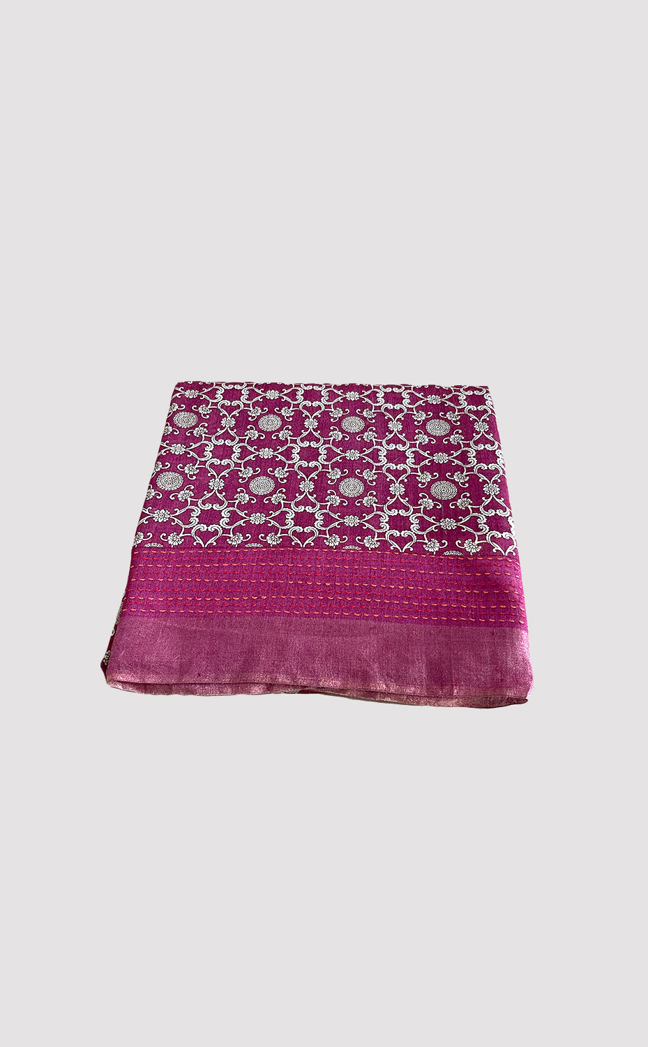 Tussar Kantha Rouge Swirl Saree