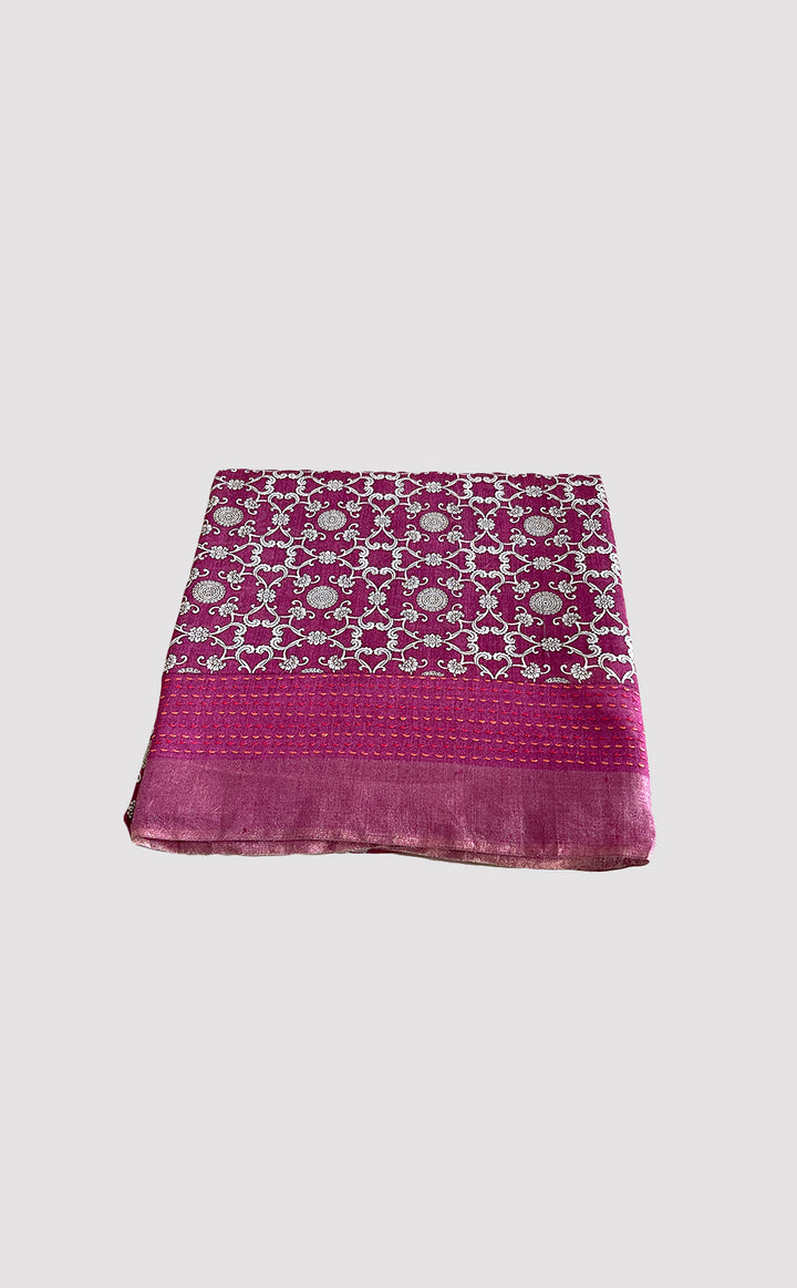 Tussar Kantha Rouge Swirl Saree