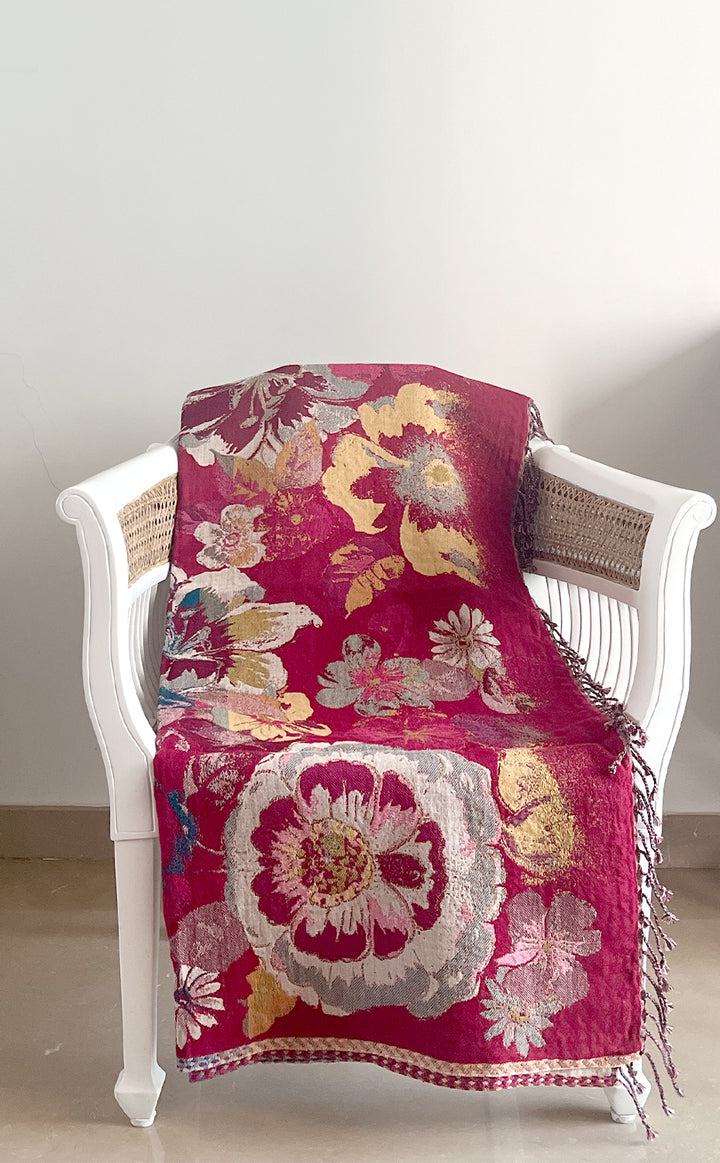 Crimson Floral Throw