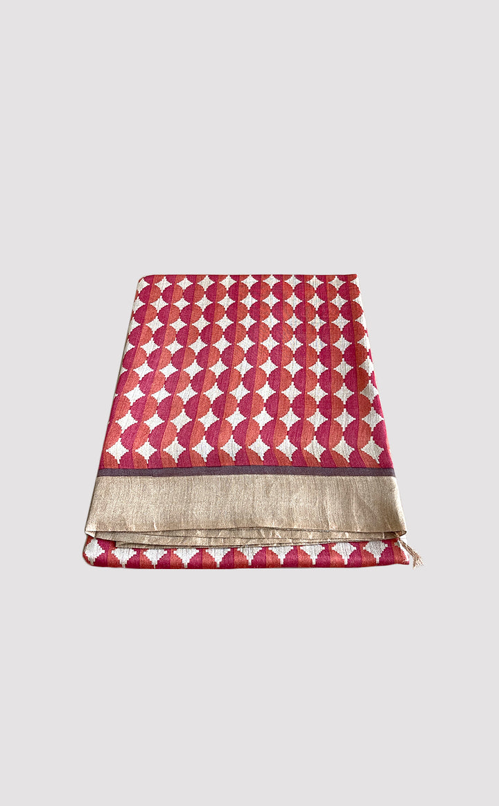 Tussar Georgette Peach Ogee Saree