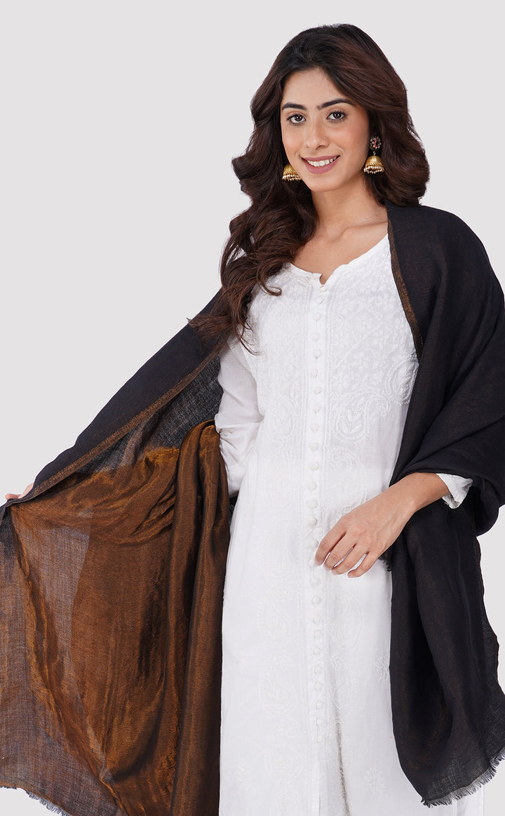 Zari Reversible Shawl - Black Gold
