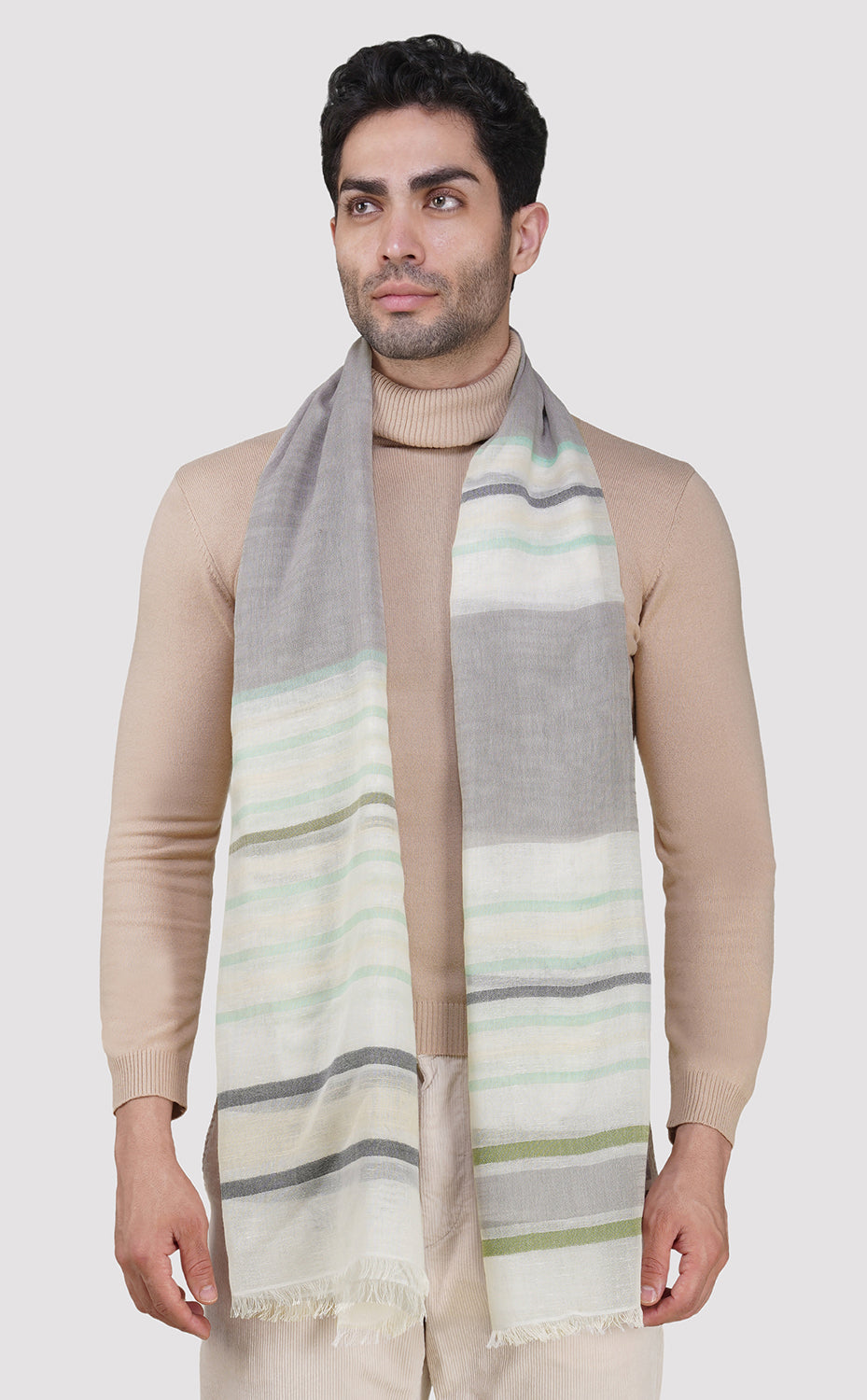 Olive Grey Cotton Linen Stole