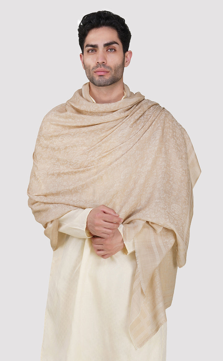 Cream Wool Jacquard Shawl