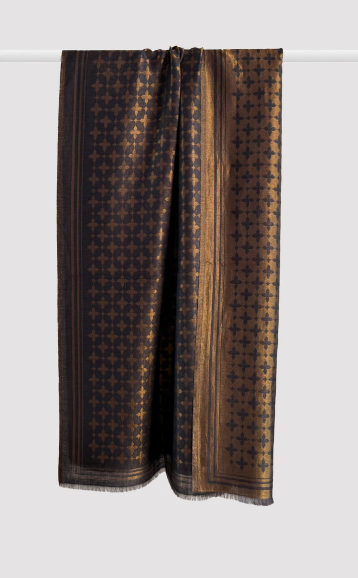 Black Flora Zari Shawl