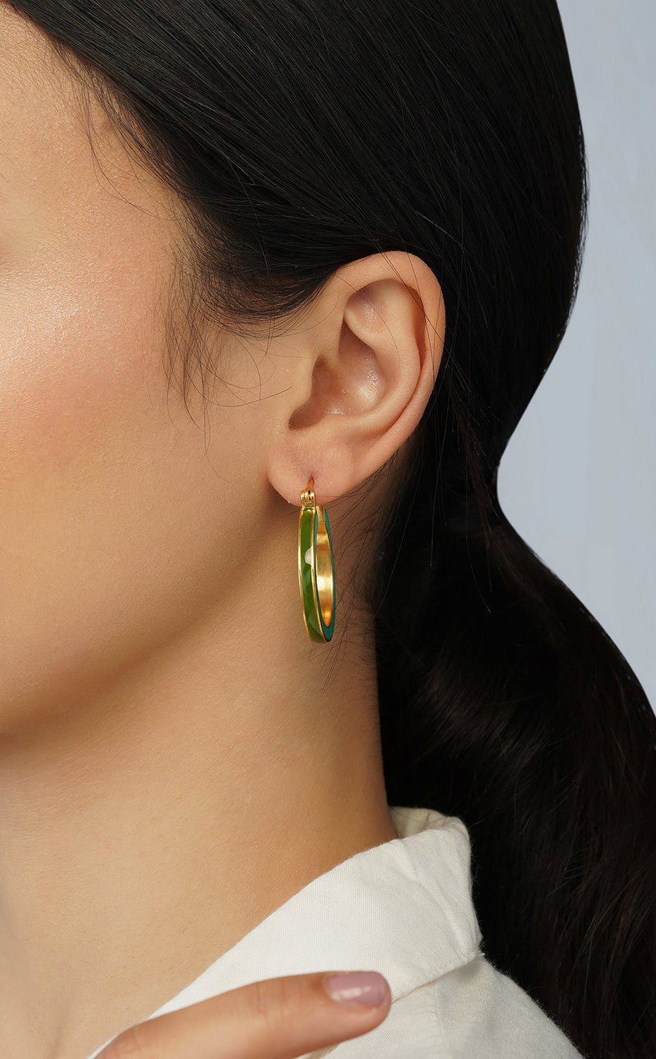 Teal Gold Large Hoops