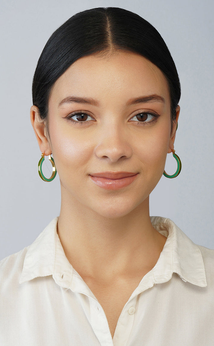 Teal Gold Large Hoops