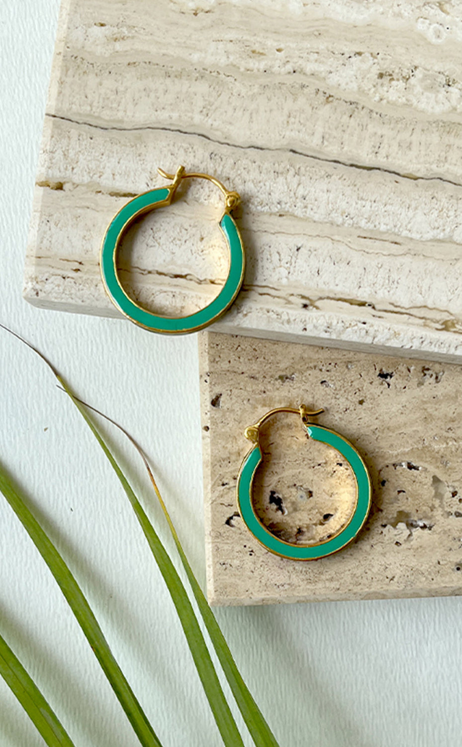 Teal Gold Large Hoops
