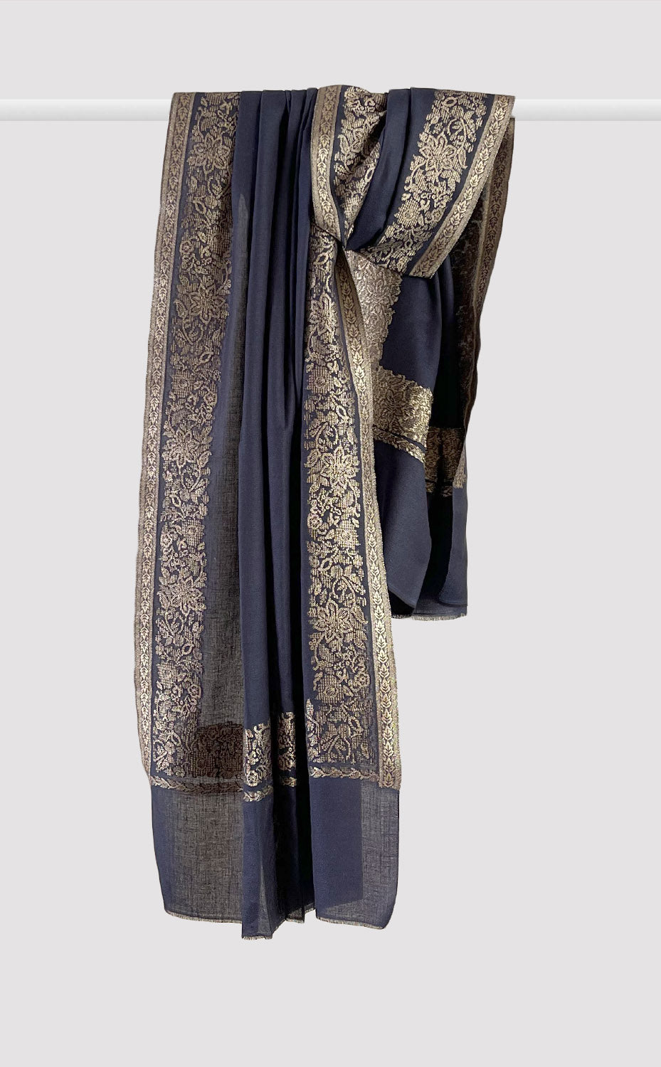 Navy Gold Floral Kani Shawl