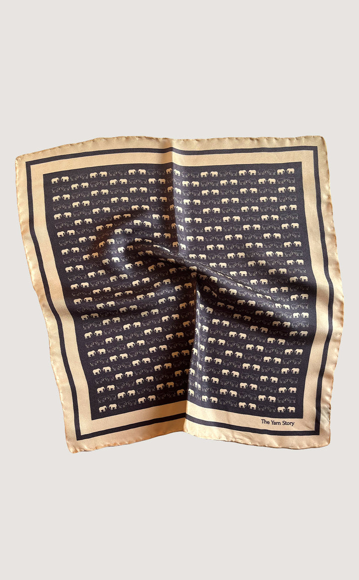 Black Micro Elephant Pocket Square