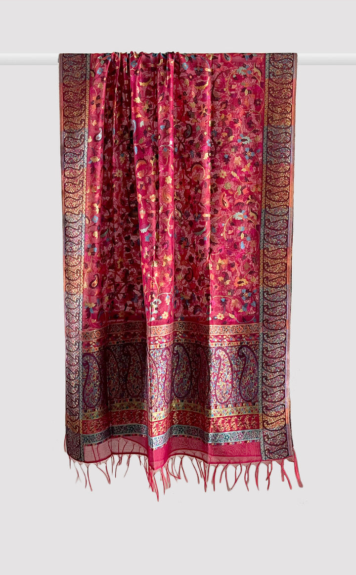 Crimson Floral Paisley Dupatta
