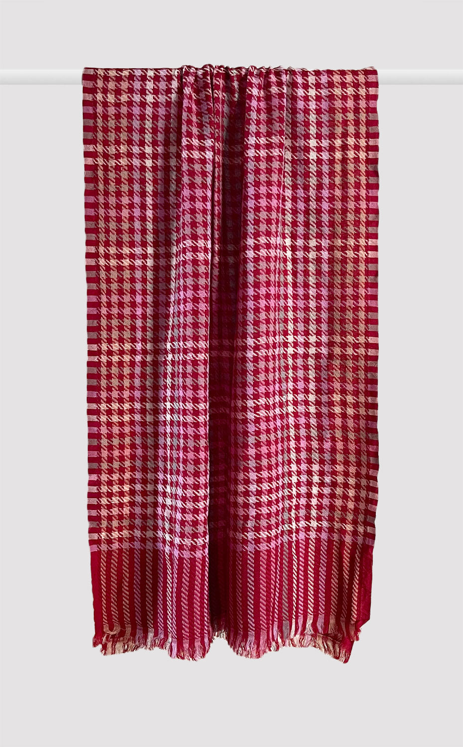 Rouge Houndstooth Weave Merino Jacquard