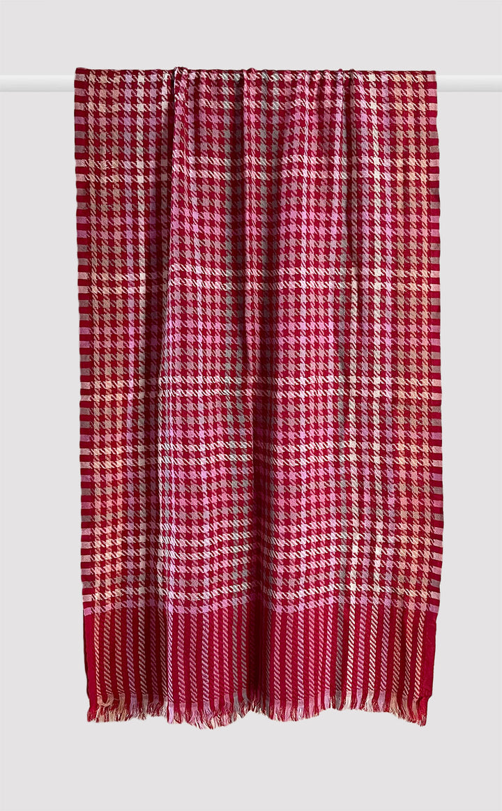 Rouge Houndstooth Weave Merino Jacquard