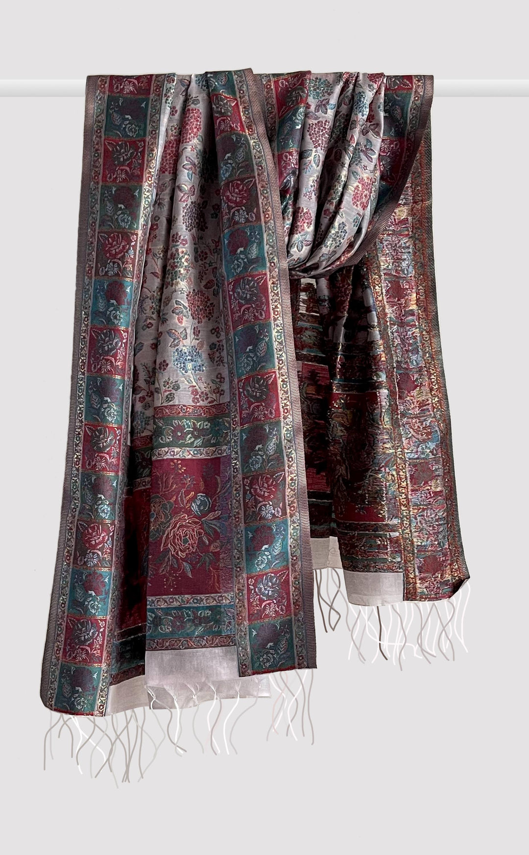 Grey Border Flower Dupatta