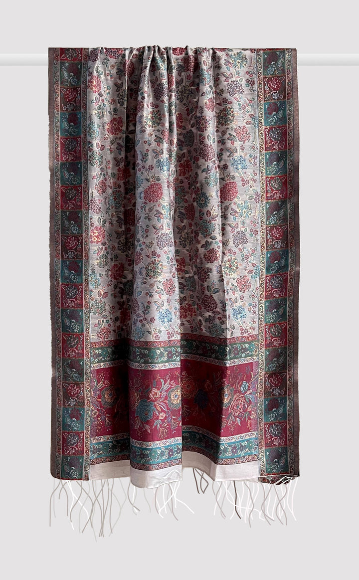 Grey Border Flower Dupatta