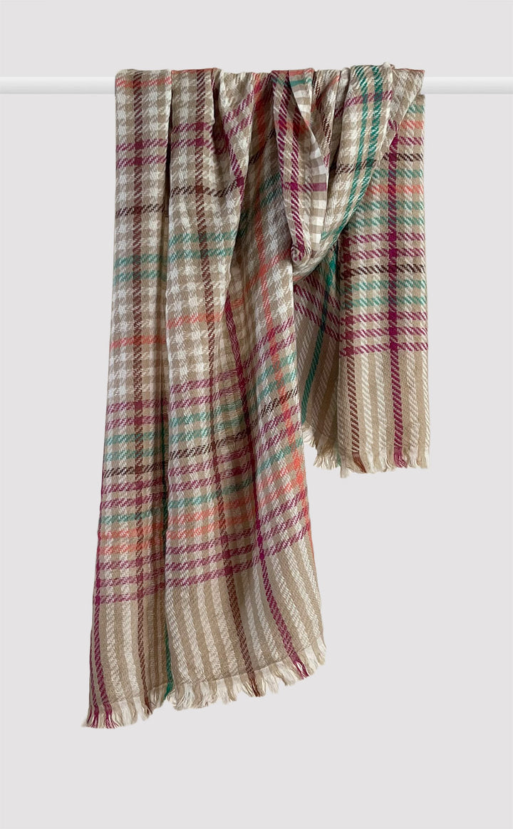 Beige Houndstooth Weave Merino Jacquard