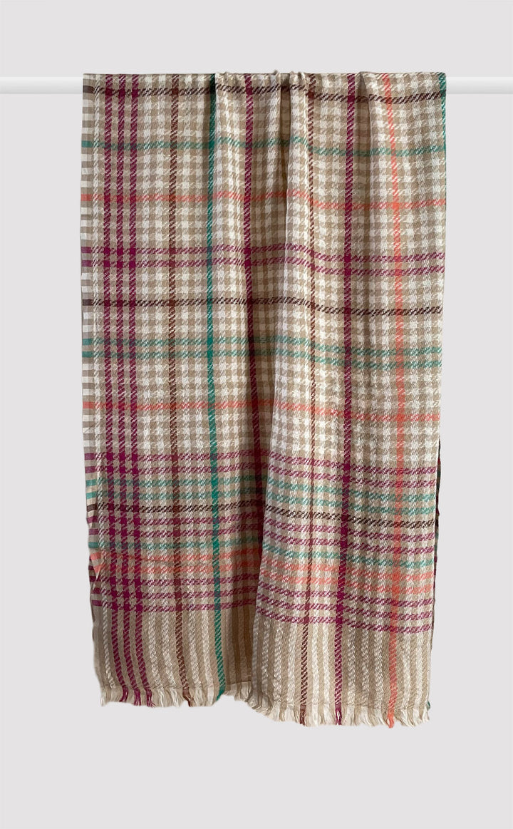 Beige Houndstooth Weave Merino Jacquard
