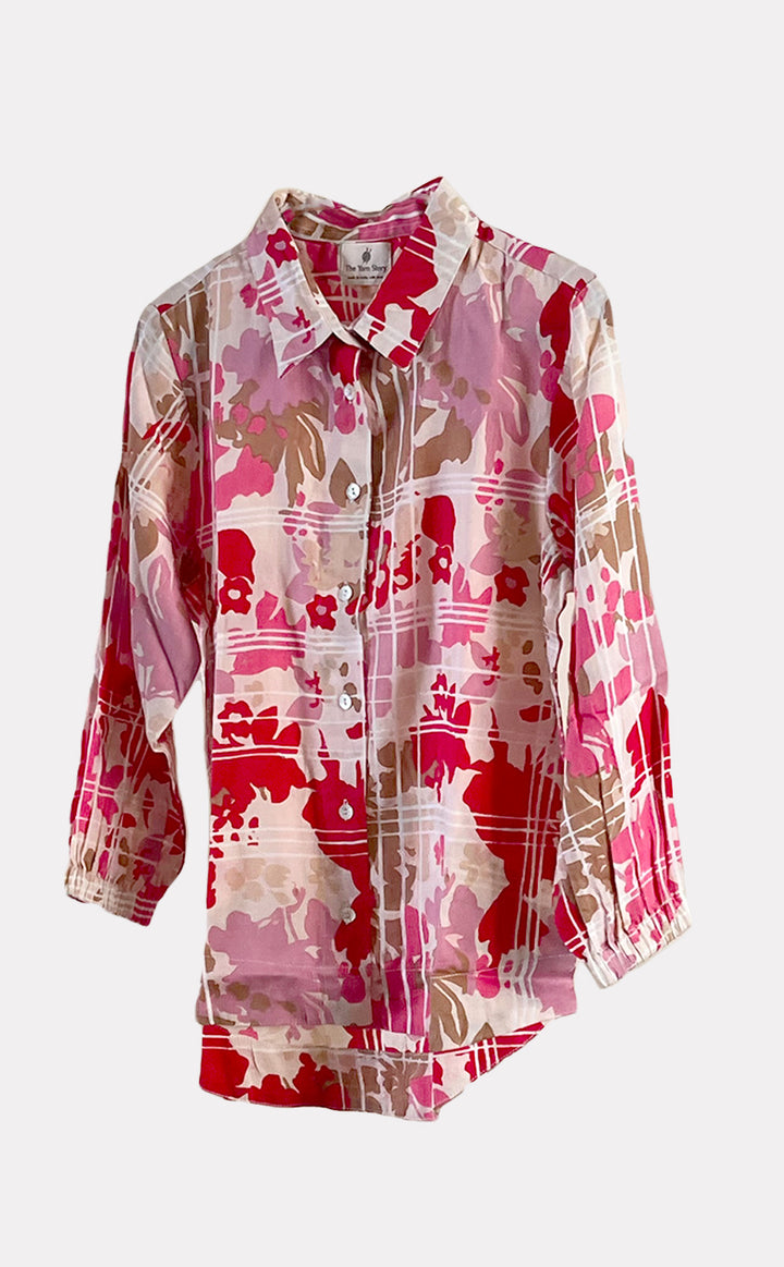 Pink Blossom Balloon Sleeve Shirt