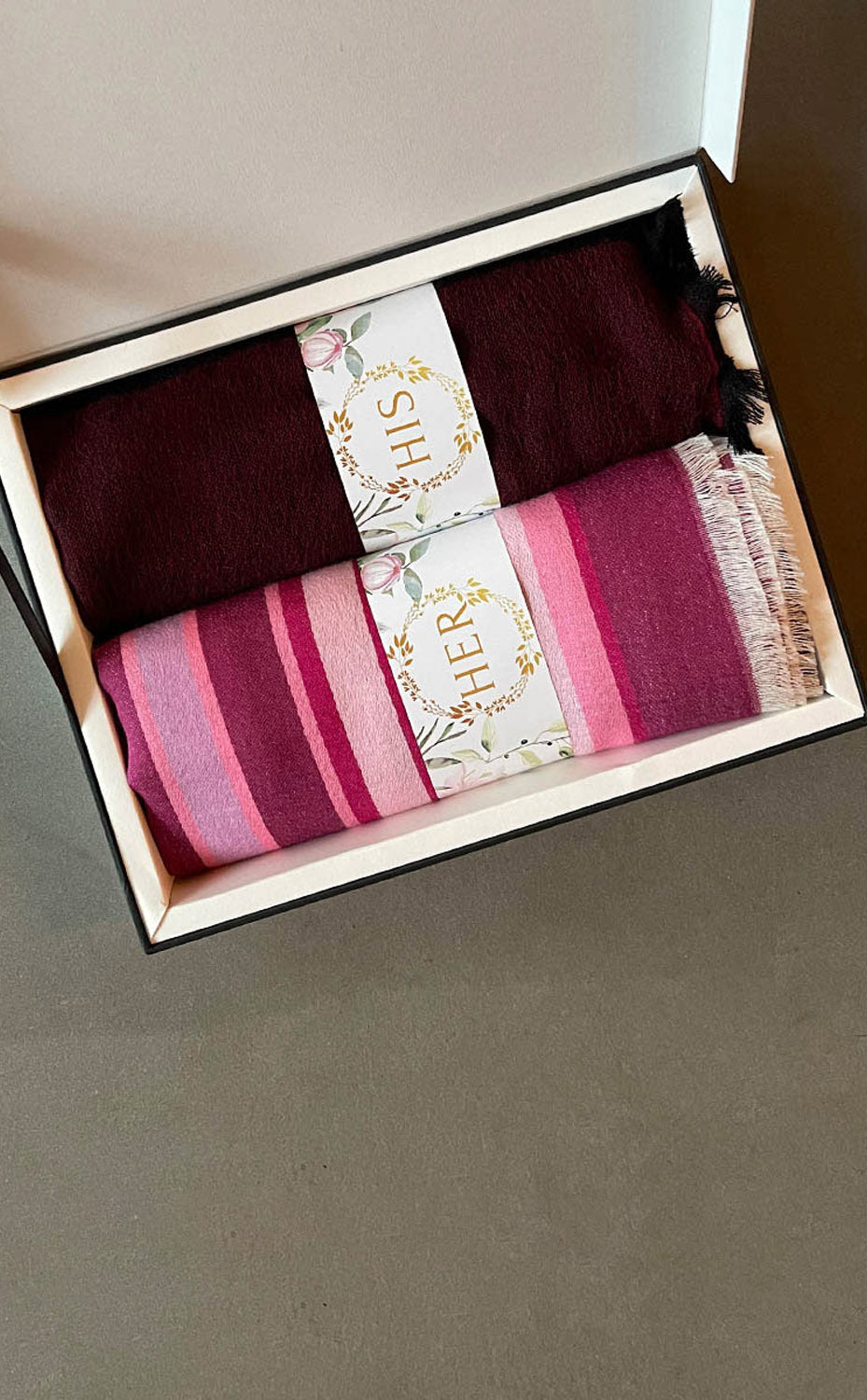 Burgundy Stripes Maroon Muffler His &amp; Her Set