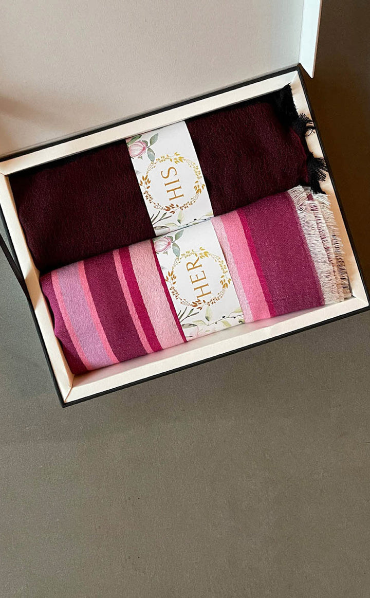 Burgundy Stripes Maroon Muffler His &amp; Her Set