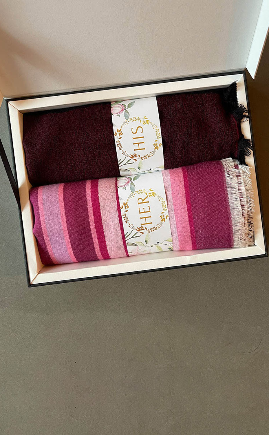 Burgundy Stripes Maroon Muffler His &amp; Her Set