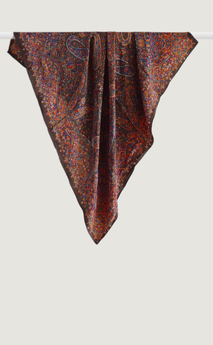 Brown Paisley Crepe Silk Scarf