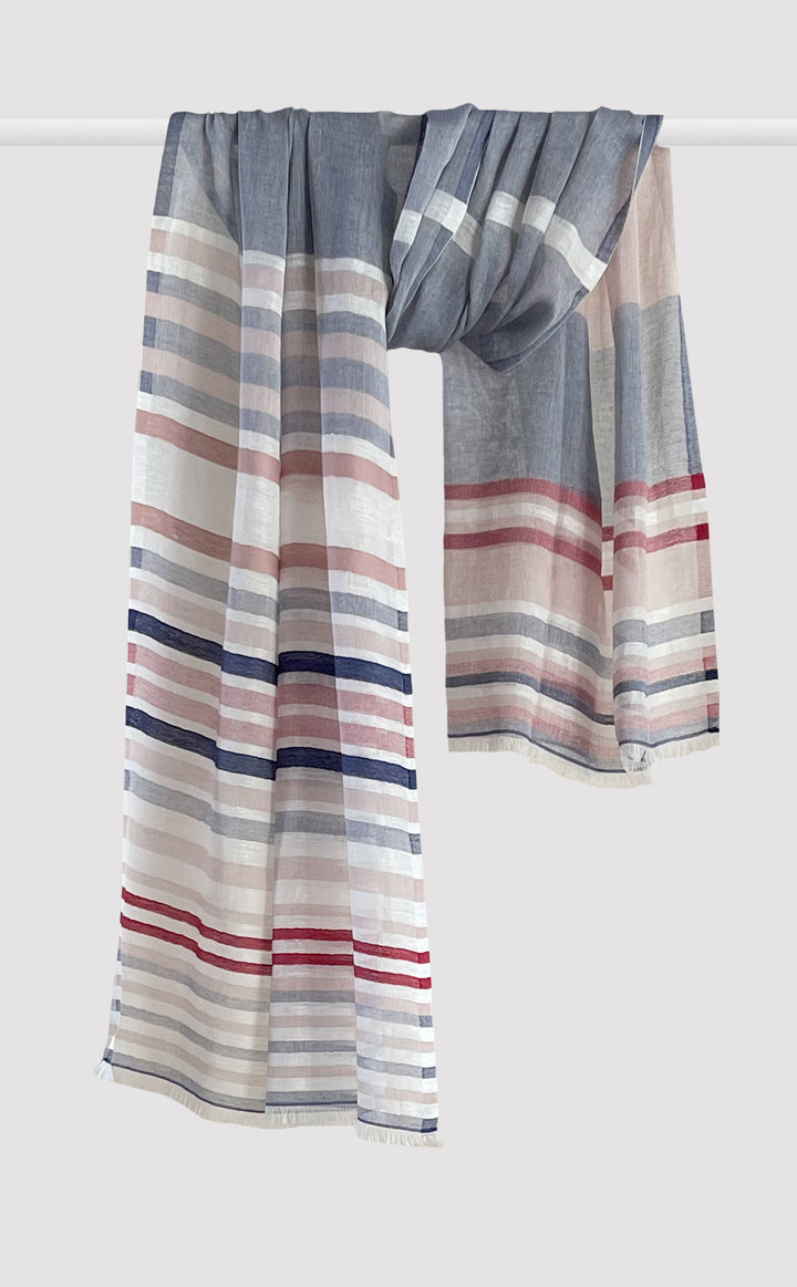 Maroon Stripes Cotton Linen Stole